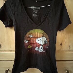 Peanuts Snoopy and Woodstock black ladies tee